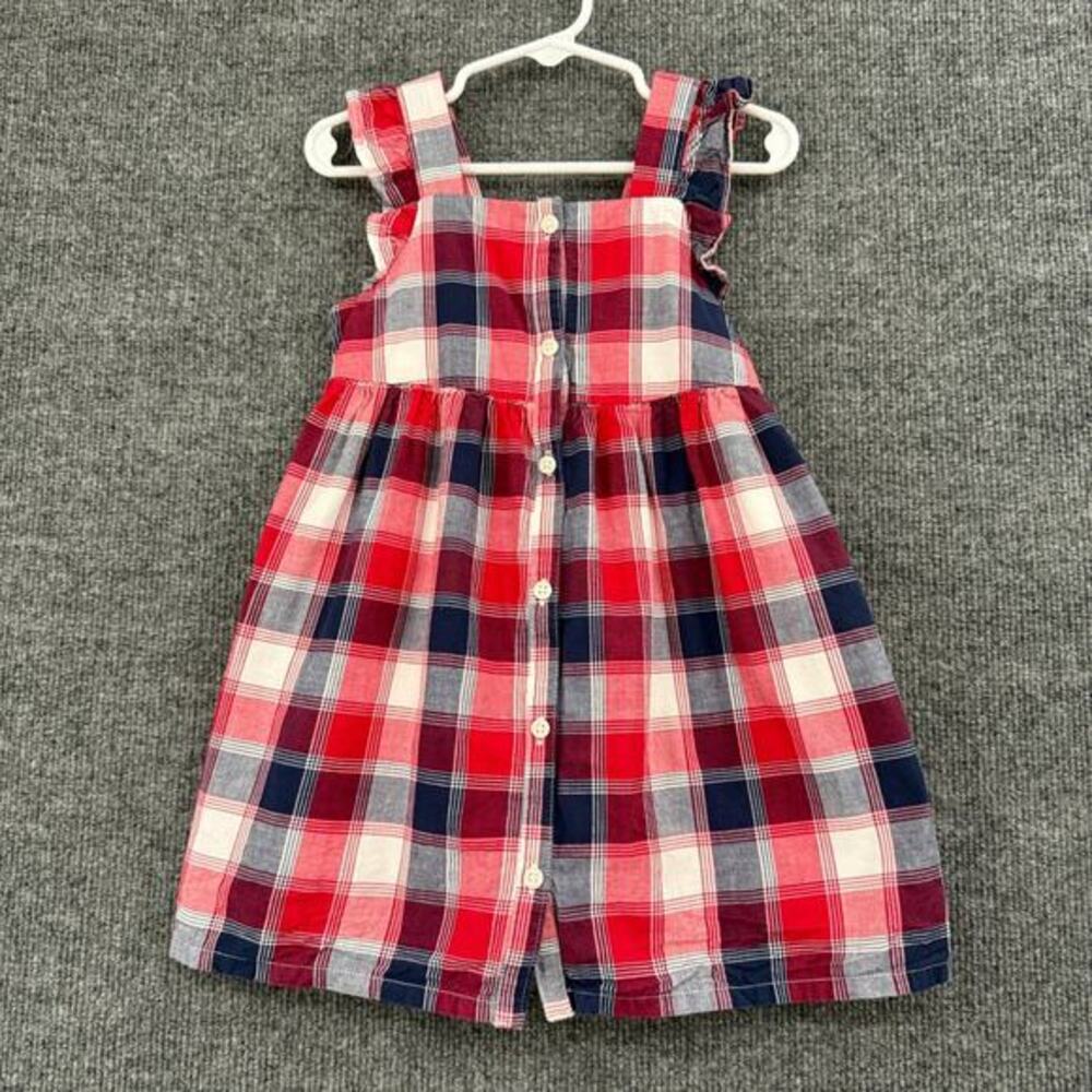 Oshkosh B'gosh Girls Jumper Sleeveless Dress Size 3 Red White Blue Plaid Cotton